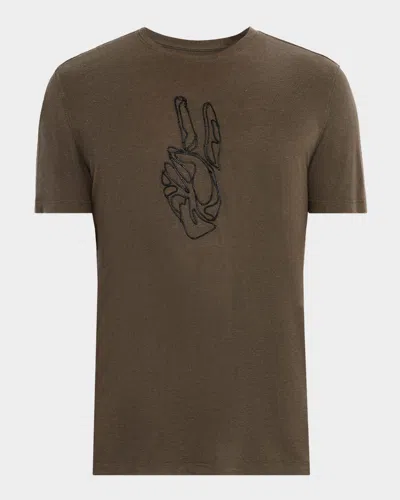 JOHN VARVATOS MEN'S CORDING PEACE SIGN CREWNECK T-SHIRT