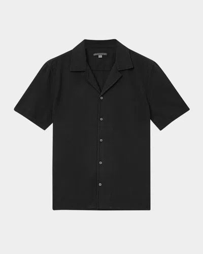 John Varvatos Men's Dan Seersucker Camp Shirt In Black