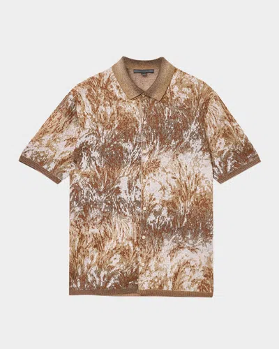 John Varvatos Men's Demonte Palm Jacquard Short-sleeve Shirt In Gray