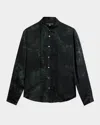 John Varvatos Pleated Front Silk Button-up Shirt In Moss