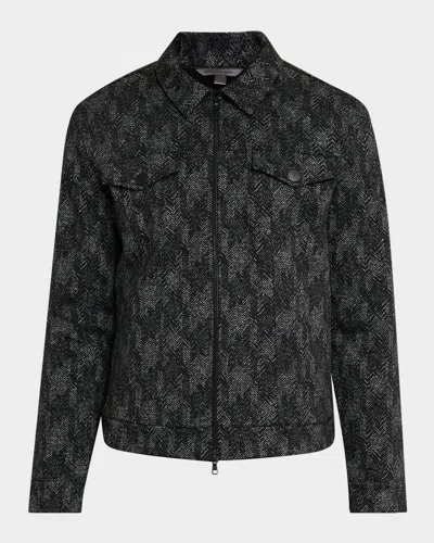 John Varvatos Men's Hallet Jacquard Herringbone Trucker Jacket In Blue