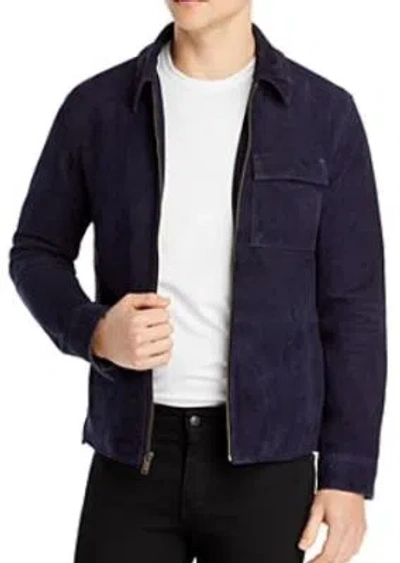 Pre-owned John Varvatos Men's Ink Blue Milo Slim Fit Suede Shirt Jacket, 48