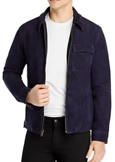 Pre-owned John Varvatos Men's Ink Blue Milo Slim Fit Suede Shirt Jacket, 54