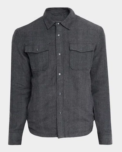 John Varvatos Men's Jameson Herringbone Snap-front Hidden Zip Shirt Jacket In Gray