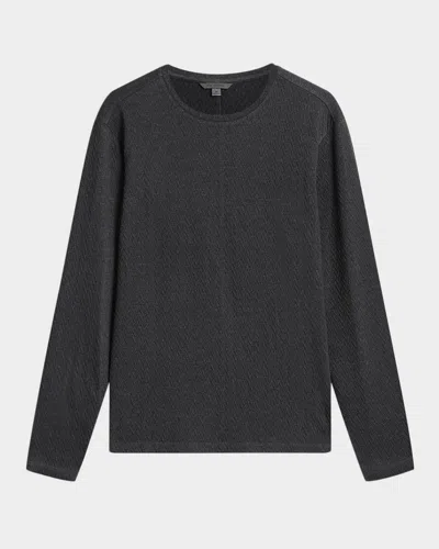 John Varvatos Karl Regular Fit Crinkled Texture Long Sleeve Tee In Charcoal Heather