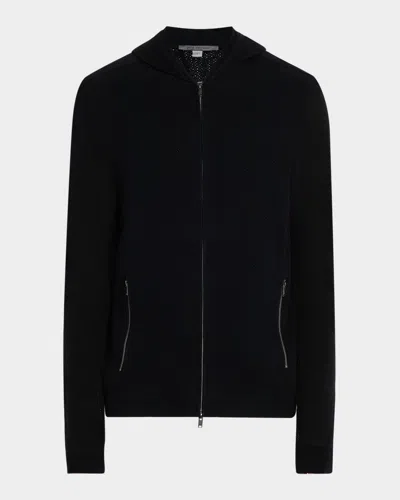 John Varvatos Men's Lazo Cotton-mesh Sweater Hoodie In Black