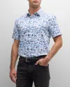 John Varvatos Loren Floral Short Sleeve Cotton Button-up Shirt In Blue Mist