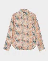 John Varvatos Men's Luca Linen Abstract Sport Shirt