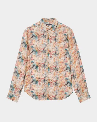 John Varvatos Men's Luca Linen Abstract Sport Shirt