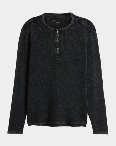 John Varvatos Men's Memphis Waffle Henley Shirt In Black