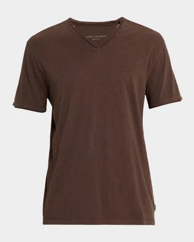 John Varvatos Men's Miles Raw Edge Slub Cotton V-neck T-shirt In Brown