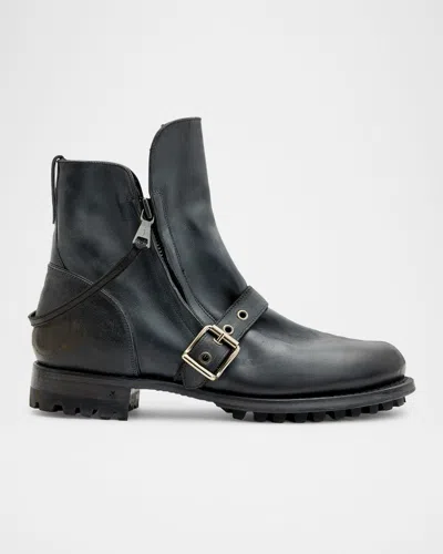 John Varvatos Men's Moto Shearling Double-zip Leather Boots In Black