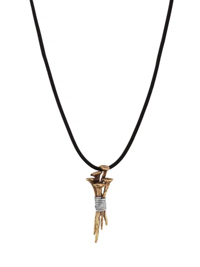John Varvatos Men's Nail Sterling Silver, Leather & Goldtone Pendant Necklace