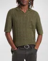 John Varvatos Odin Short Sleeve Textured Linen Sweater In Dark Moss