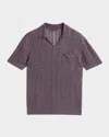 John Varvatos Odin Short Sleeve Textured Linen Johnny Collar Sweater In Plum