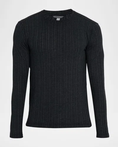 John Varvatos Men's Ribbed Modern-fit Long-sleeve T-shirt In Black