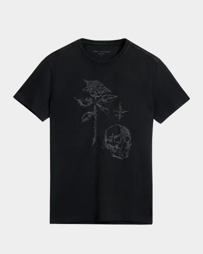John Varvatos Men's Rose Skull Embroidered T-shirt In Black