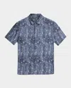 John Varvatos Sean Short Sleeve Button-up Shirt In Blue Smoke