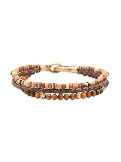 John Varvatos Men's Skull Jasper & Tiger's Eye Triple-strand Beaded Bracelet In Brown