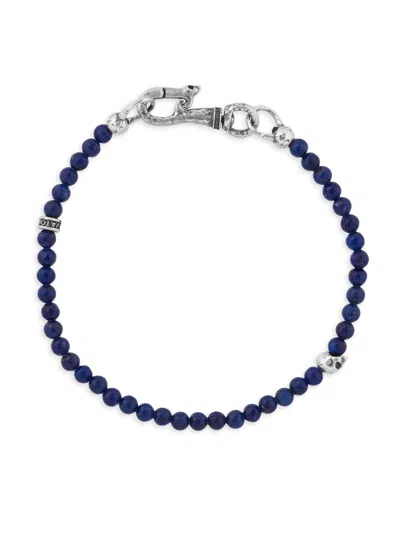 John Varvatos Men's Skull Sterling Silver & Lapis Beaded Bracelet In Blue