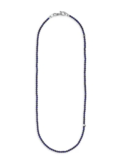 John Varvatos Men's Skull Sterling Silver & Lapis Beaded Necklace In Black
