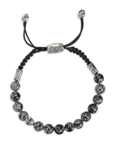 John Varvatos Men's Skull Sterling Silver & Obsidian Beaded Slider Bracelet In Gray