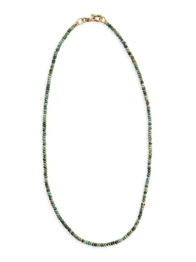 John Varvatos Men's Skull Sterling Silver, Goldtone & Turquoise Single-strand Beaded Necklace In Green