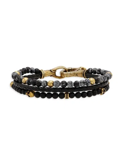 John Varvatos Men's Skull Triple-strand Onyx & Obsidian Beaded Bracelet In Black