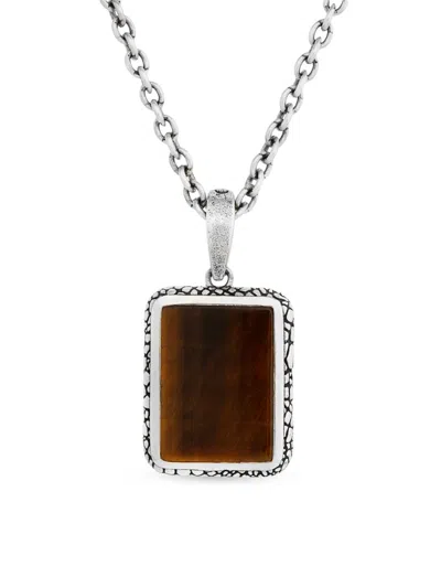 John Varvatos Men's Snakeskin Sterling Silver & Tiger's Eye Pendant Necklace In Brown