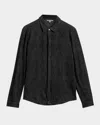 John Varvatos Carrilho Regular Fit Knit Linen Button-up Shirt In Black