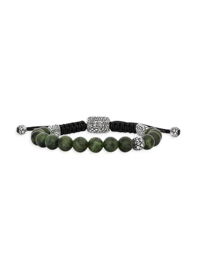 John Varvatos Men's Sterling Silver & Jade Beaded Cord Bracelet In Green