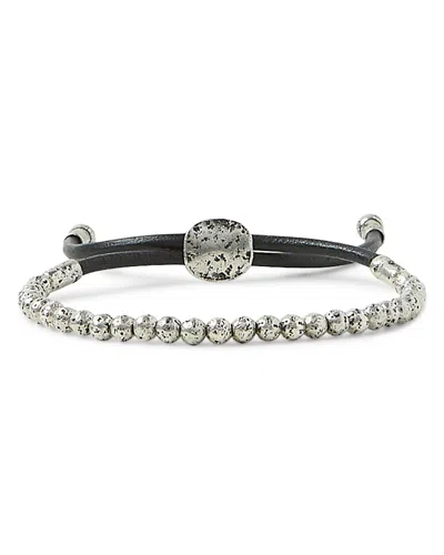 John Varvatos Men's Sterling Silver Distressed Bead Leather Cord Bolo Bracelet In Silver/black