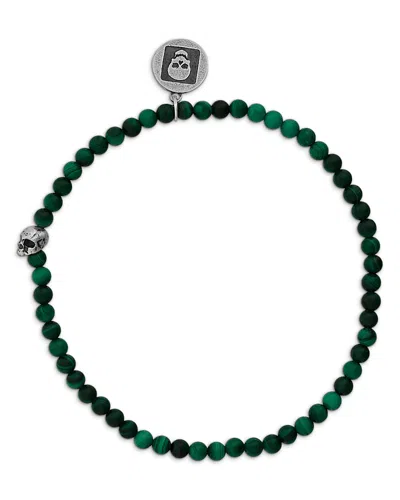 John Varvatos Men's Sterling Silver Malachite Bead Skull Charm Bracelet In Brown