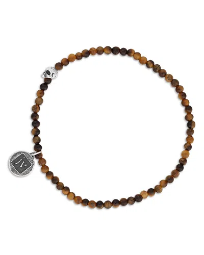 John Varvatos Men's Sterling Silver Tiger Eye Bead Skull Charm Bracelet In Neutral