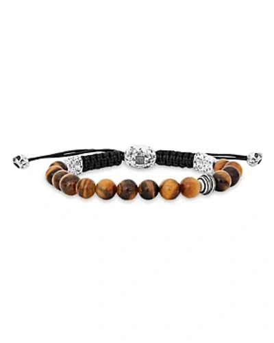 John Varvatos Men's Sterling Silver Wrap Tiger Eye Beaded Adjustable Cord Bracelet In Brown