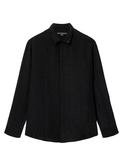 John Varvatos Men's Vito Croc-jacquard Silk Button-front Shirt In Black