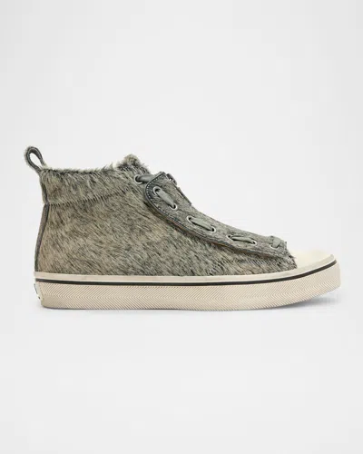 John Varvatos Men's Vulc Degrade Calf Hair Leather Mid-top Sneakers In Rye