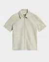 John Varvatos Wade Suede Perforated Short Sleeve Shirt In Chalk