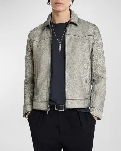 John Varvatos Weldon Leather Full Zip Western Jacket In Black/whit