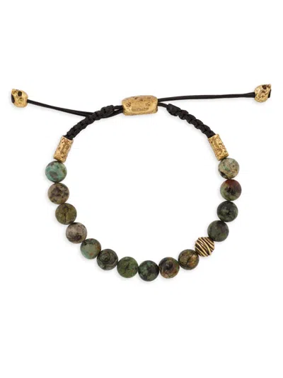 John Varvatos Men's Wrap Goldtone & Turquoise Skull Slider Bracelet In Green