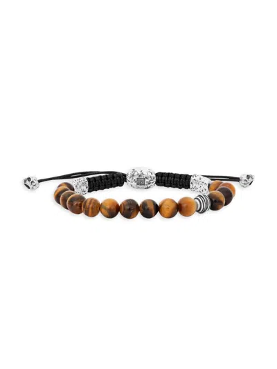 John Varvatos Men's Wrap Sterling Silver & Tiger Eye Skull Cord Bracelet In Brown