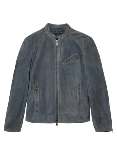 John Varvatos Wren Band Collar Suede Biker Jacket In Gray