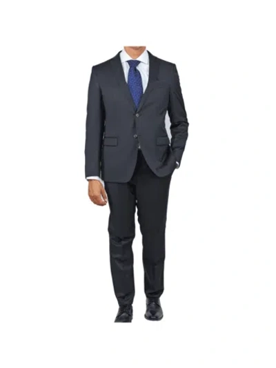 Pre-owned John Varvatos Mens Solid Black Wool Blend 2 Piece Suit In ["black"]