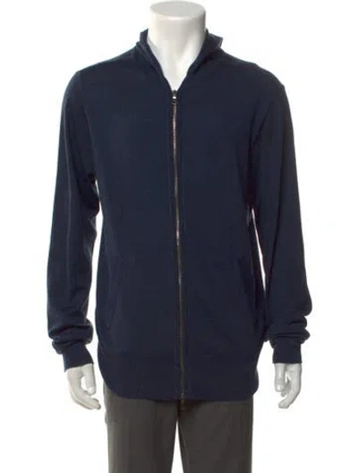 Pre-owned John Varvatos Merino Wool Open Front Cardigan In Blue