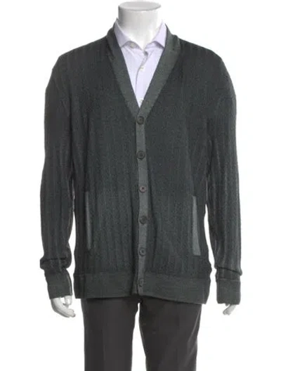 Pre-owned John Varvatos Merino Wool V-neck Cardigan In Green