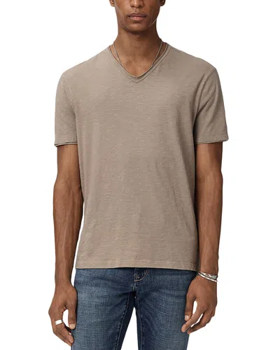 John Varvatos Miles Slub Cut Raw Edge V-neck Tee In Brown