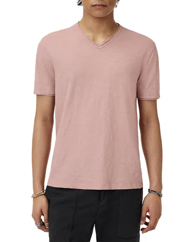 John Varvatos Miles Slub V Neck Tee In Pink