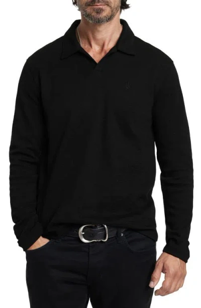 John Varvatos Morris Long Sleeve Johnny Collar Polo In Black