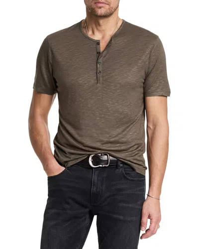 John Varvatos Mott Regular Fit Linen Henley Tee In Brown