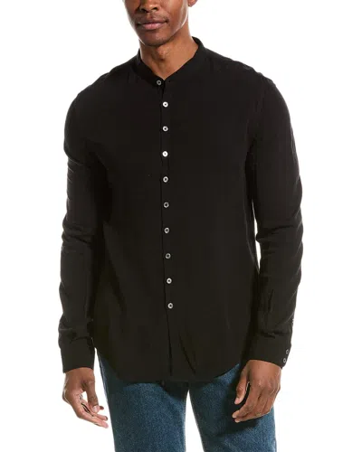 John Varvatos Multi Button Band Collar Shirt In Black